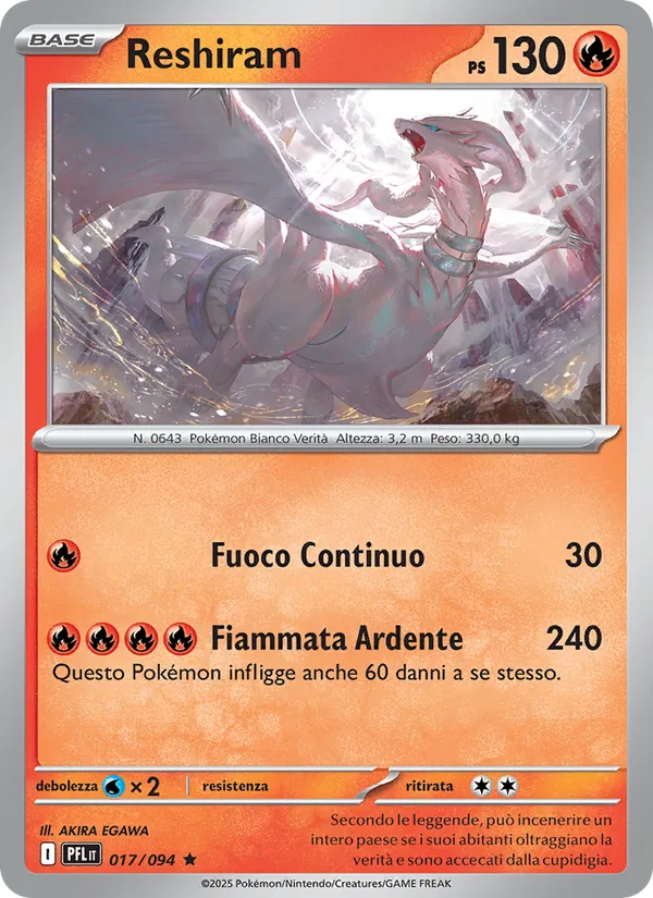 Carta Reshiram dell'espansione Fiamme Spettrali, numero 017/94