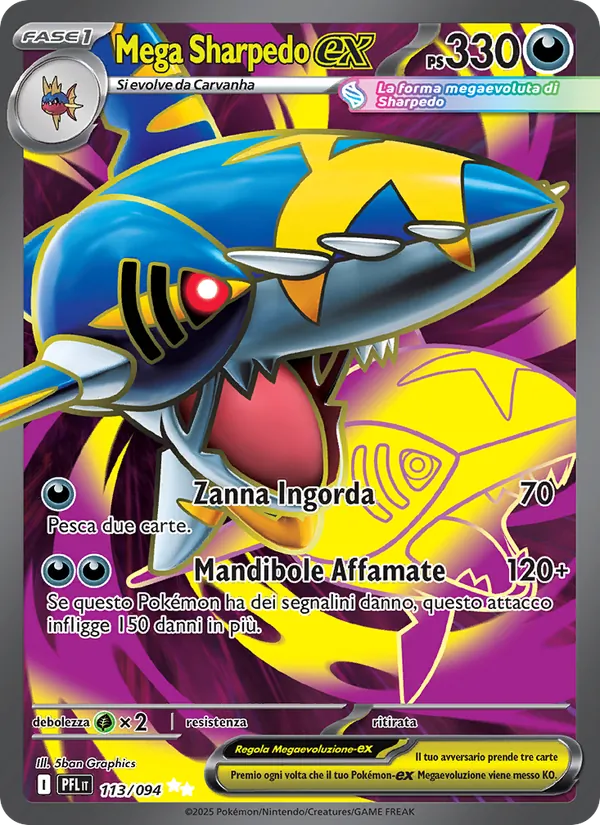 Carta Mega Sharpedo-ex dell'espansione Fiamme Spettrali, numero 113/94