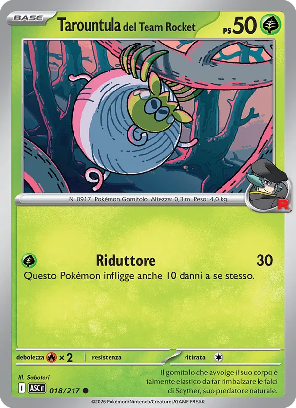Carta Tarountula del Team Rocket dell'espansione Ascesa Eroica, numero 018/217