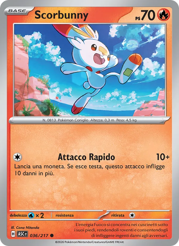 Carta Scorbunny dell'espansione Ascesa Eroica, numero 036/217