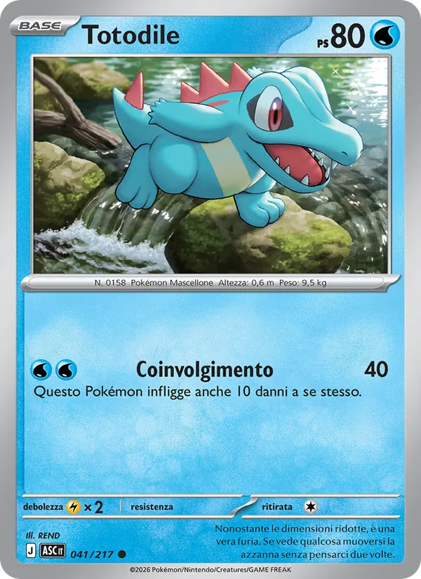 Carta Totodile dell'espansione Ascesa Eroica, numero 041/217