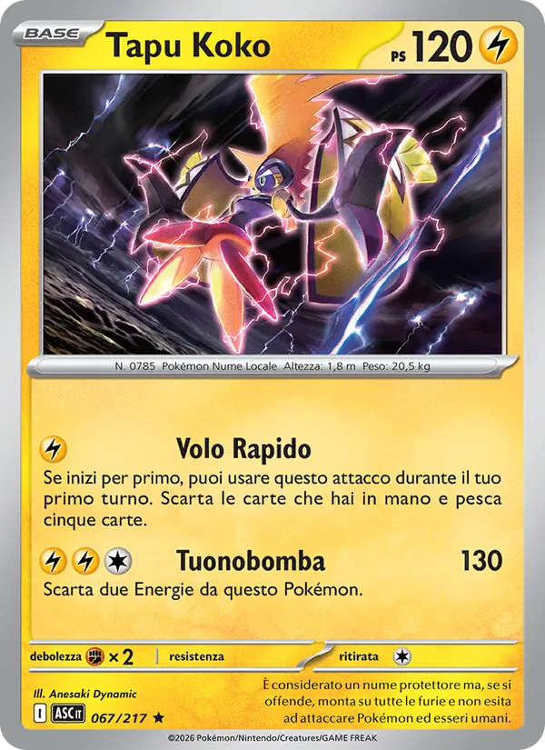 Carta Tapu Koko dell'espansione Ascesa Eroica, numero 067/217