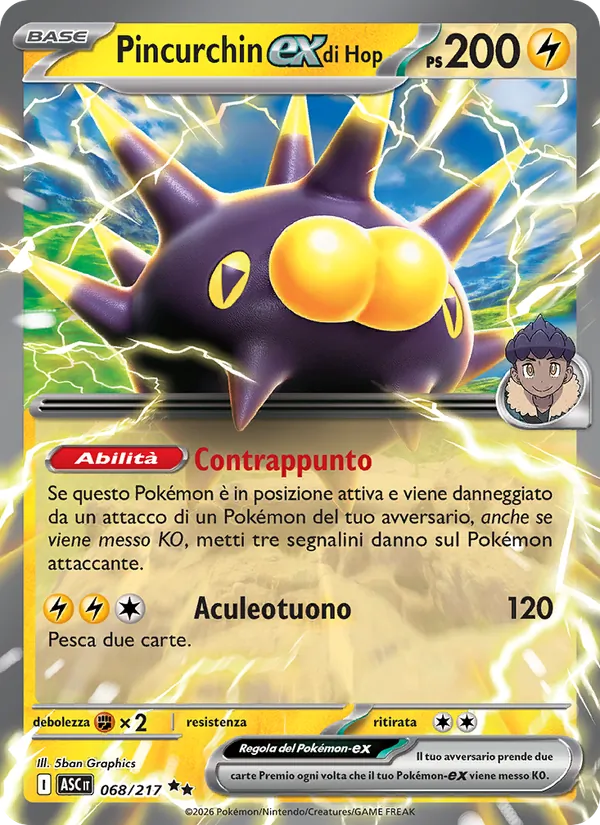 Carta Pincurchin-ex di Hop dell'espansione Ascesa Eroica, numero 068/217