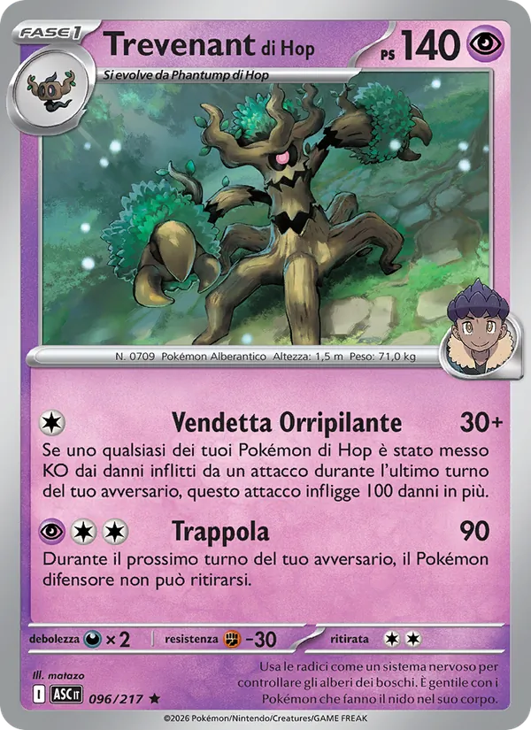 Carta Trevenant di Hop dell'espansione Ascesa Eroica, numero 096/217