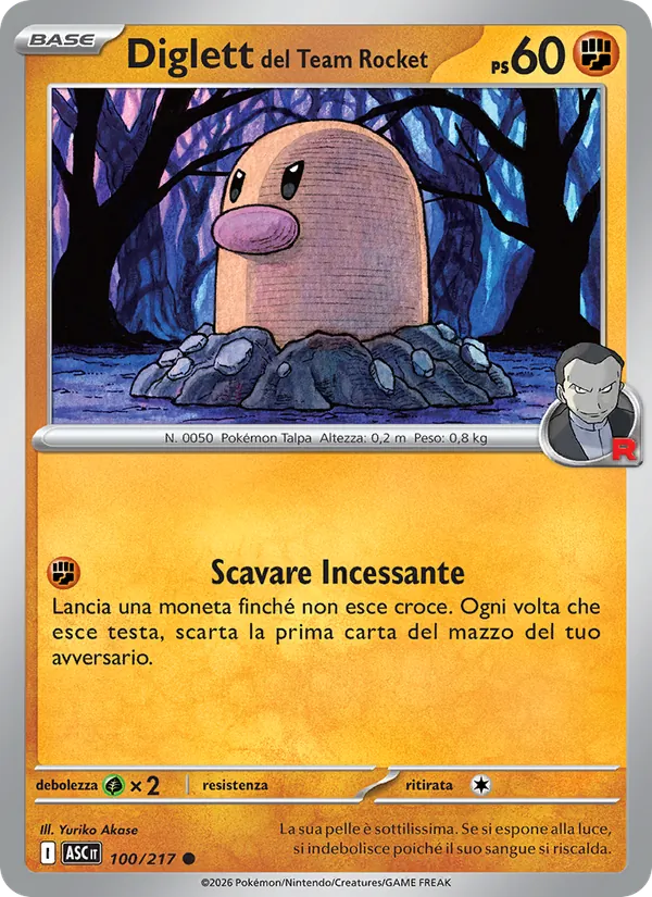 Carta Diglett del Team Rocket dell'espansione Ascesa Eroica, numero 100/217