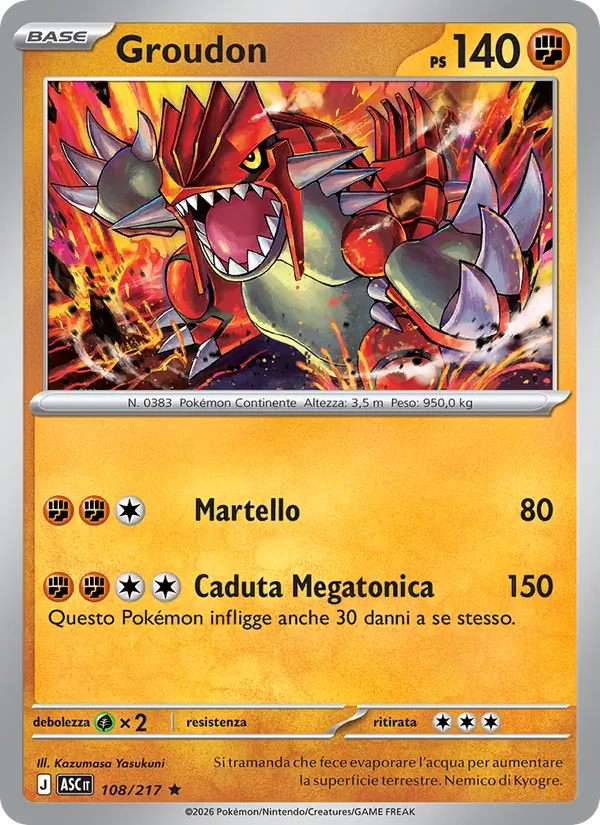 Carta Groudon dell'espansione Ascesa Eroica, numero 108/217