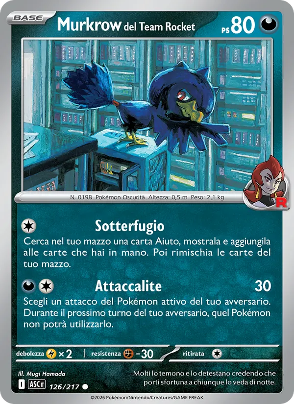 Carta Murkrow del Team Rocket dell'espansione Ascesa Eroica, numero 126/217