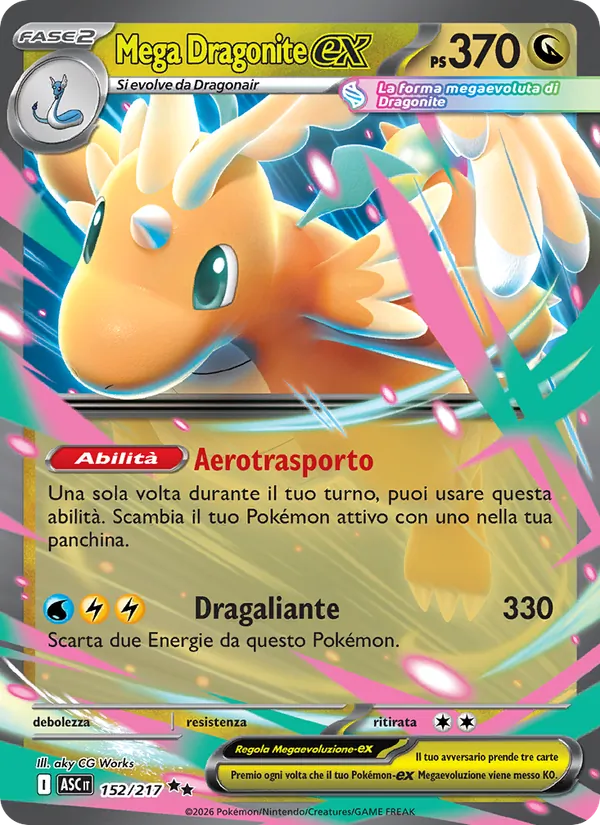 Carta Mega Dragonite-ex dell'espansione Ascesa Eroica, numero 152/217