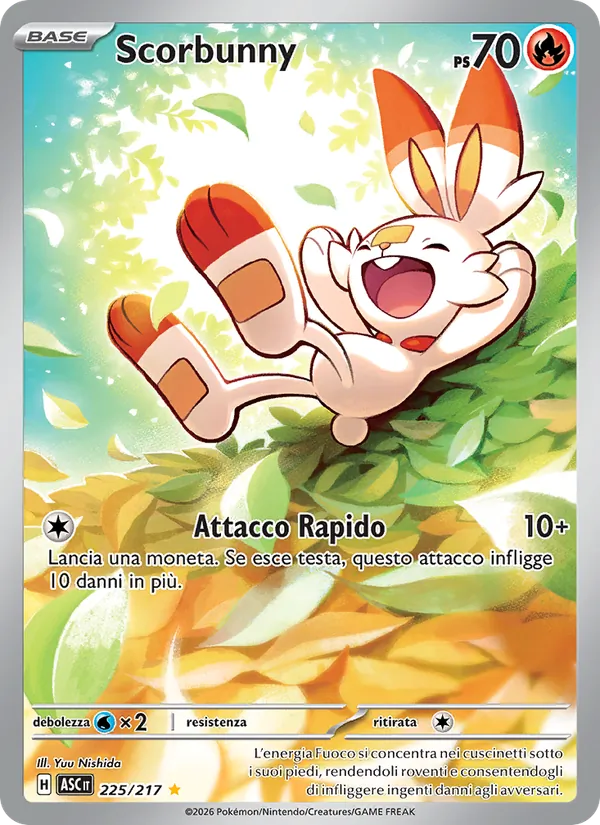 Carta Scorbunny dell'espansione Ascesa Eroica, numero 225/217