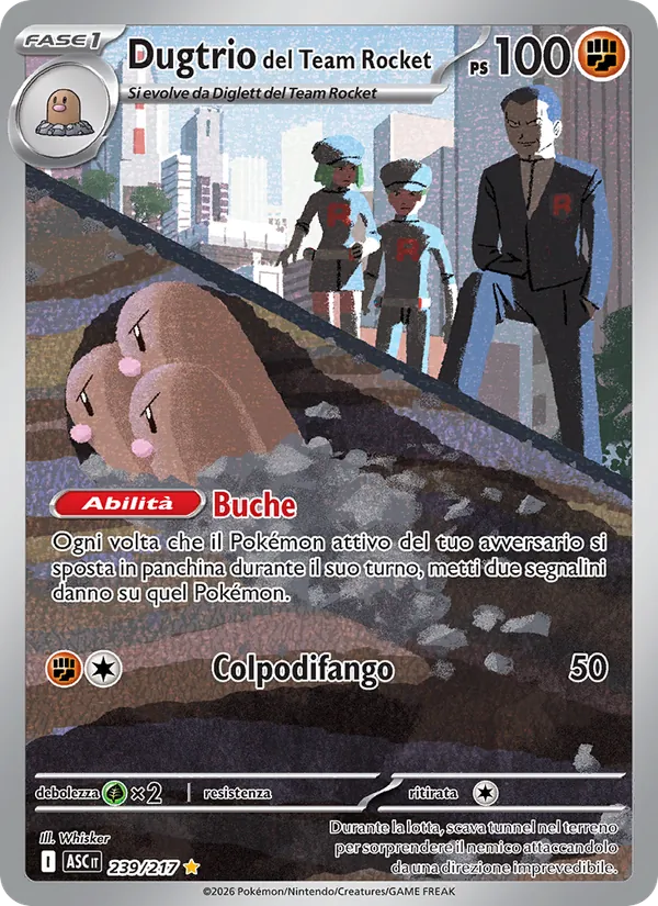 Carta Dugtrio del Team Rocket dell'espansione Ascesa Eroica, numero 239/217