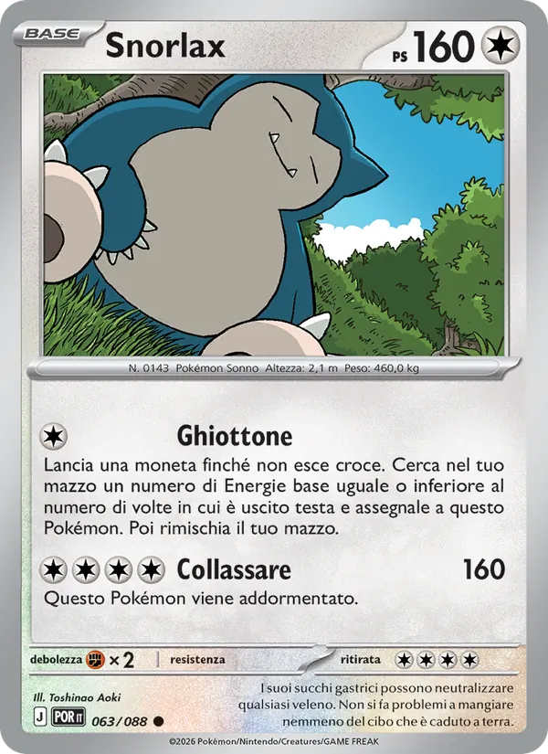 Carta Snorlax dell'espansione Equilibrio Perfetto, numero 063/88