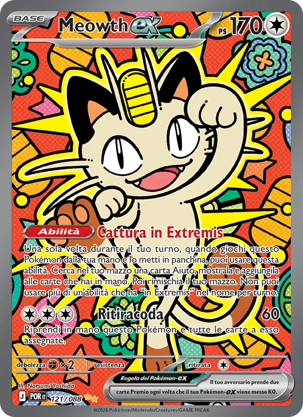Carta Meowth-ex dell'espansione Equilibrio Perfetto, numero 121/88