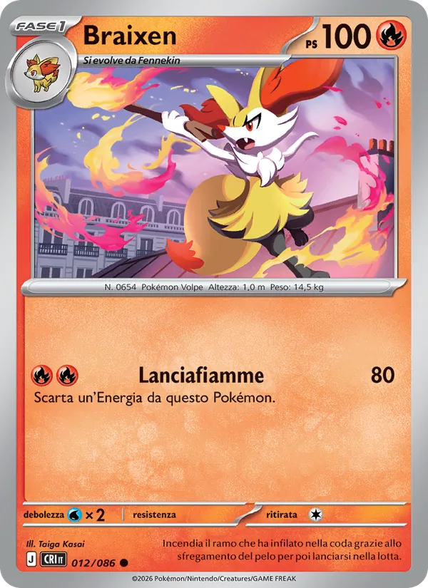Carta Braixen dell'espansione Caos Nascente, numero 012/86