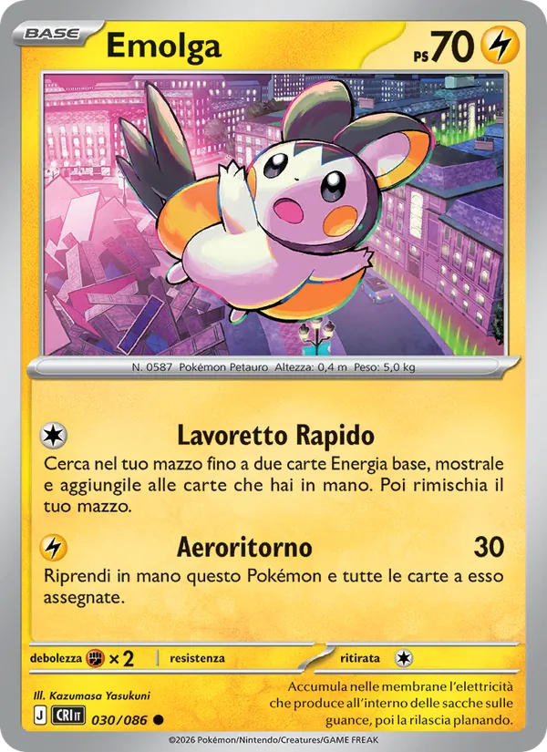 Carta Emolga dell'espansione Caos Nascente, numero 030/86