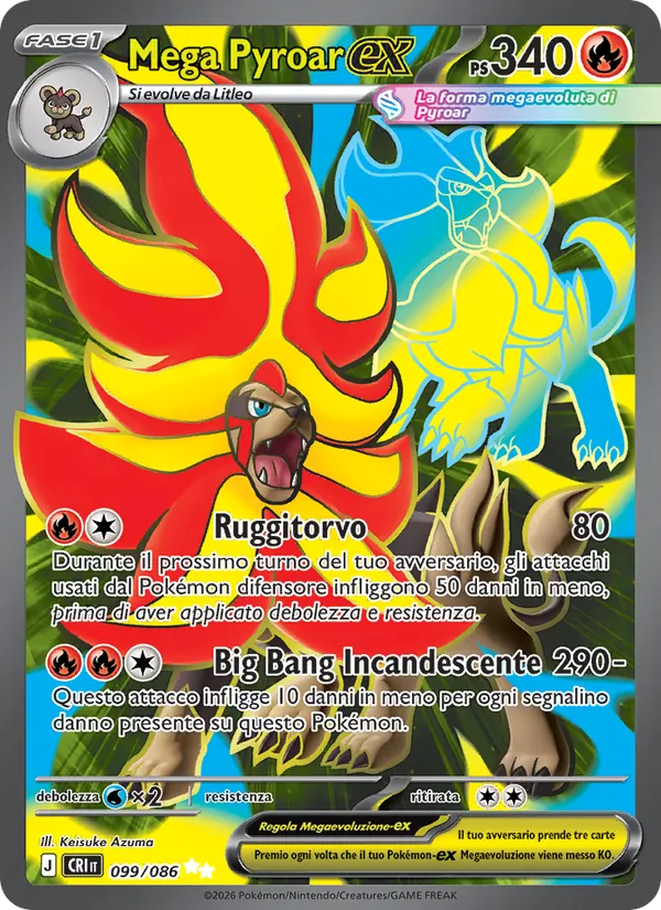 Carta Mega Pyroar-ex dell'espansione Caos Nascente, numero 099/86