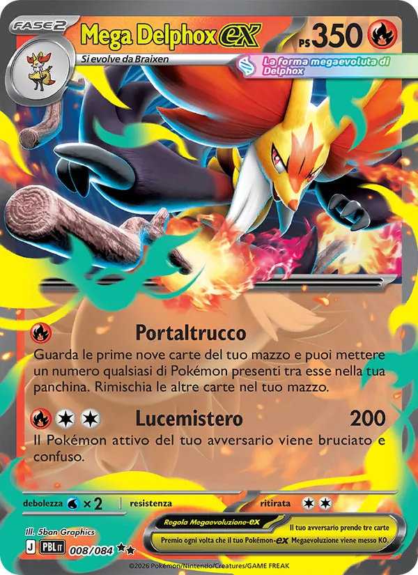 Carta Mega Delphox-ex dell'espansione Buio Pesto, numero 008/84