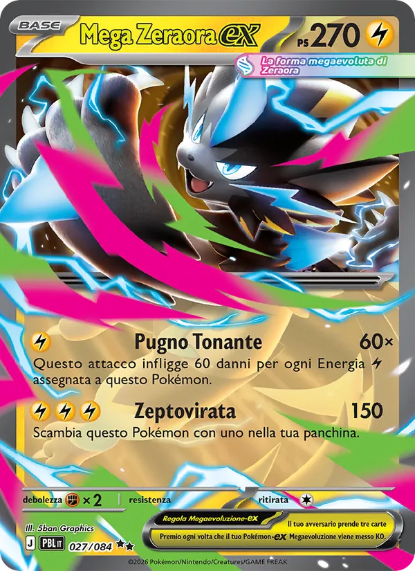Carta Mega Zeraora-ex dell'espansione Buio Pesto, numero 027/84
