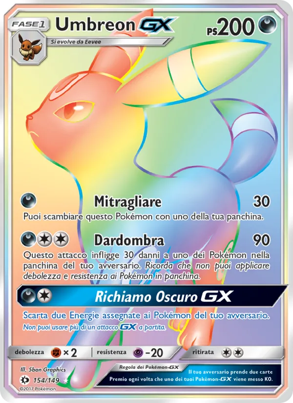 Carta Umbreon GX dell'espansione Sole e Luna, numero 154/149