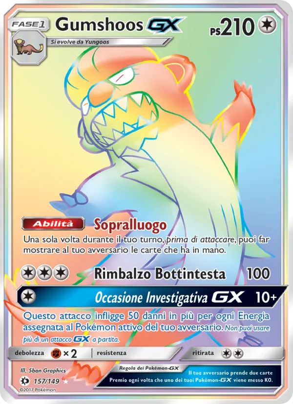 Carta Gumshoos GX dell'espansione Sole e Luna, numero 157/149