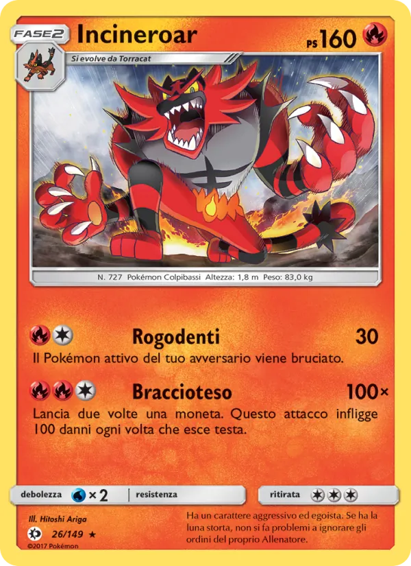 Carta Incineroar dell'espansione Sole e Luna, numero 26/149