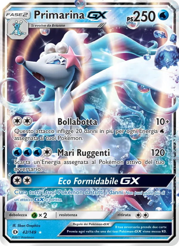 Carta Primarina GX dell'espansione Sole e Luna, numero 42/149