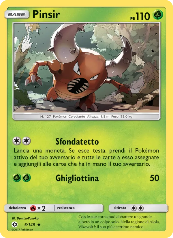 Carta Pinsir dell'espansione Sole e Luna, numero 6/149
