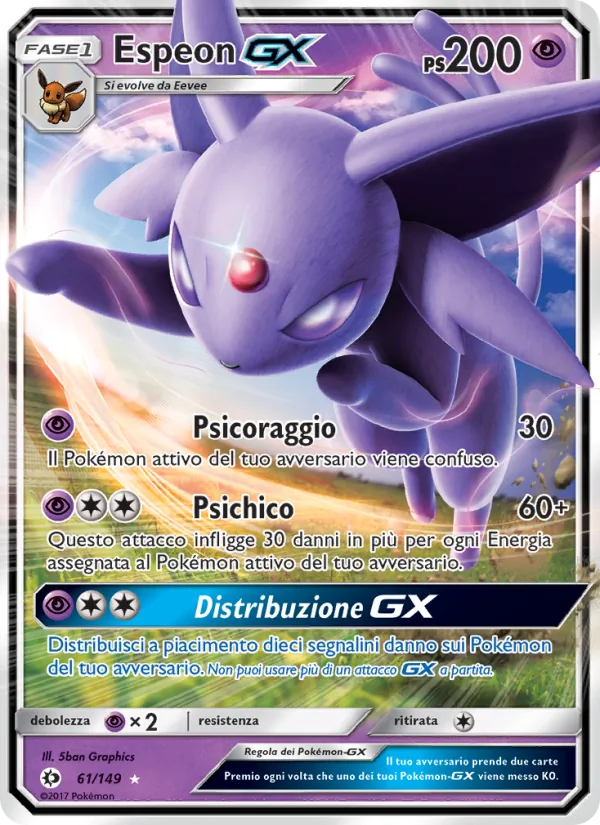 Carta Espeon GX dell'espansione Sole e Luna, numero 61/149