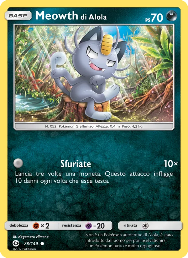 Carta Meowth di Alola dell'espansione Sole e Luna, numero 78/149
