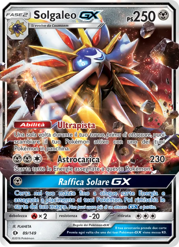 Carta Solgaleo GX dell'espansione Sole e Luna, numero 89/149