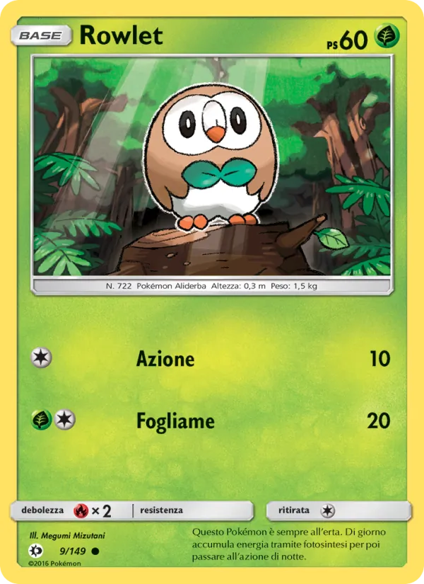 Carta Rowlet dell'espansione Sole e Luna, numero 9/149
