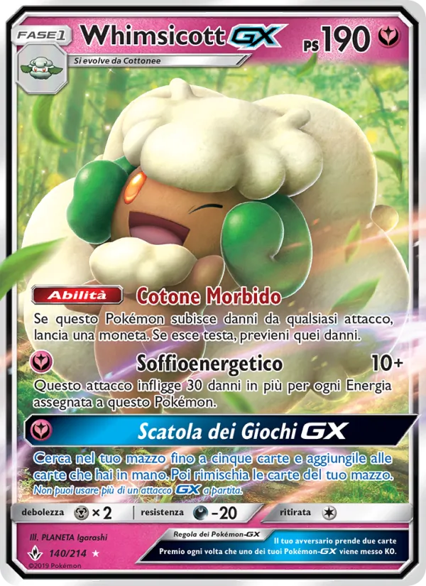 Carta Whimsicott GX dell'espansione Legami Inossidabili, numero 140/214