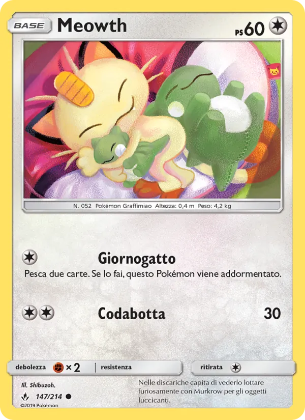 Carta Meowth dell'espansione Legami Inossidabili, numero 147/214