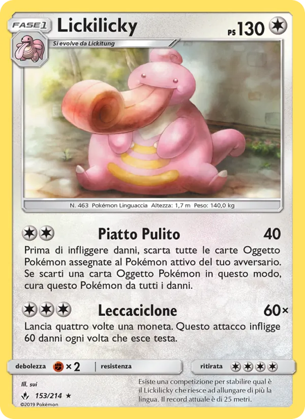 Carta Lickilicky dell'espansione Legami Inossidabili, numero 153/214