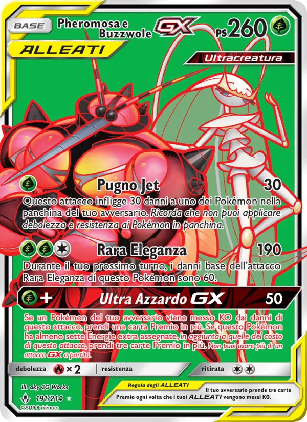 Carta Pheromosa e Buzzwole GX dell'espansione Legami Inossidabili, numero 191/214