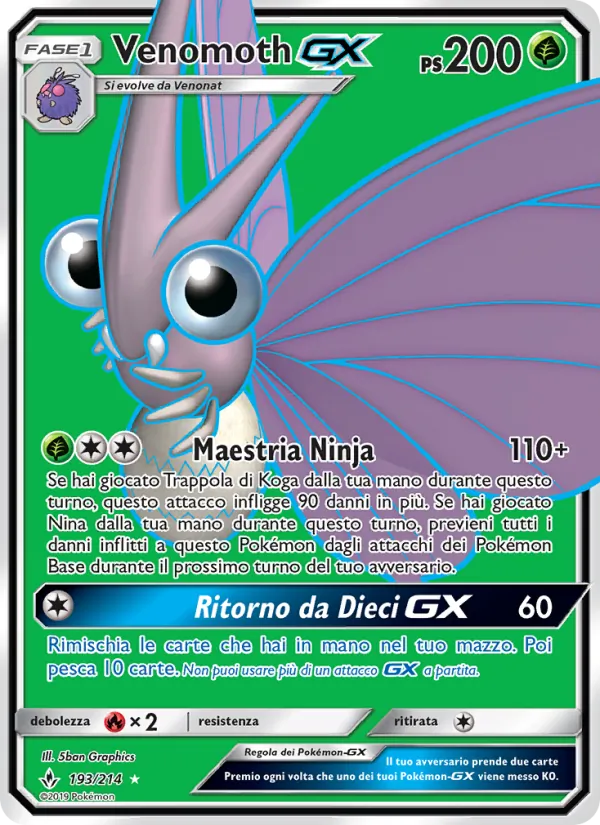 Carta Venomoth GX dell'espansione Legami Inossidabili, numero 193/214