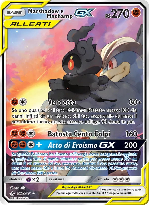 Carta Marshadow e Machamp GX dell'espansione Legami Inossidabili, numero 199/214
