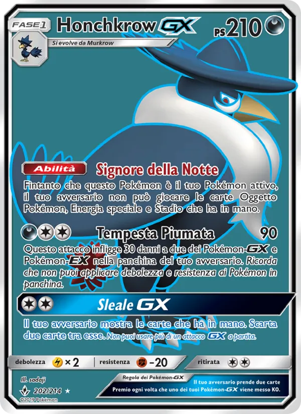Carta Honchkrow GX dell'espansione Legami Inossidabili, numero 202/214