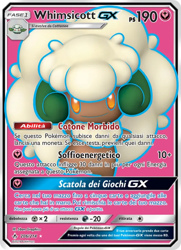 Carta Whimsicott GX dell'espansione Legami Inossidabili, numero 206/214