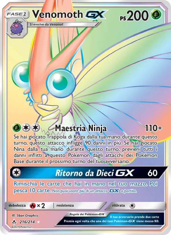 Carta Venomoth GX dell'espansione Legami Inossidabili, numero 216/214