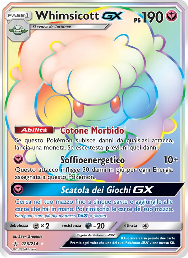 Carta Whimsicott GX dell'espansione Legami Inossidabili, numero 226/214