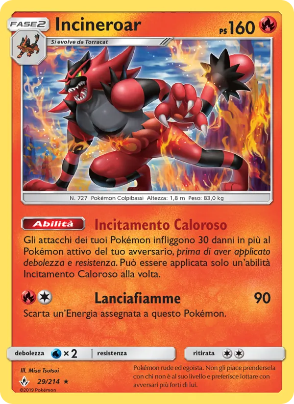Carta Incineroar dell'espansione Legami Inossidabili, numero 29/214