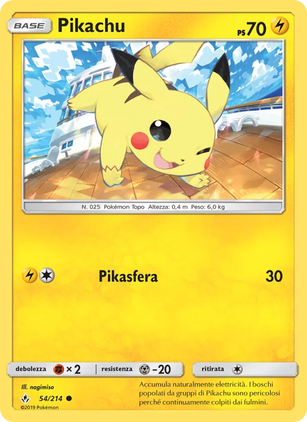 Carta Pikachu dell'espansione Legami Inossidabili, numero 54/214