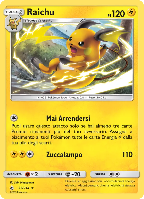 Carta Raichu dell'espansione Legami Inossidabili, numero 55/214