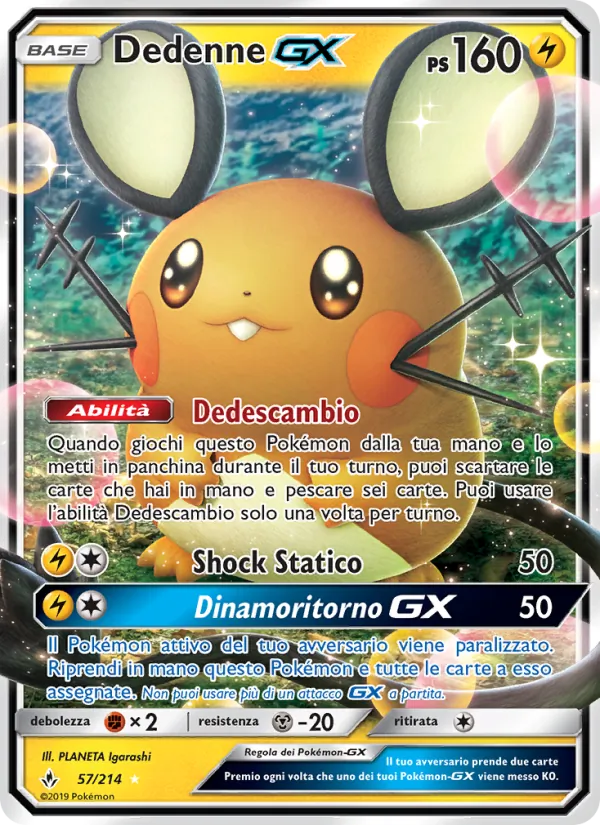 Carta Dedenne GX dell'espansione Legami Inossidabili, numero 57/214