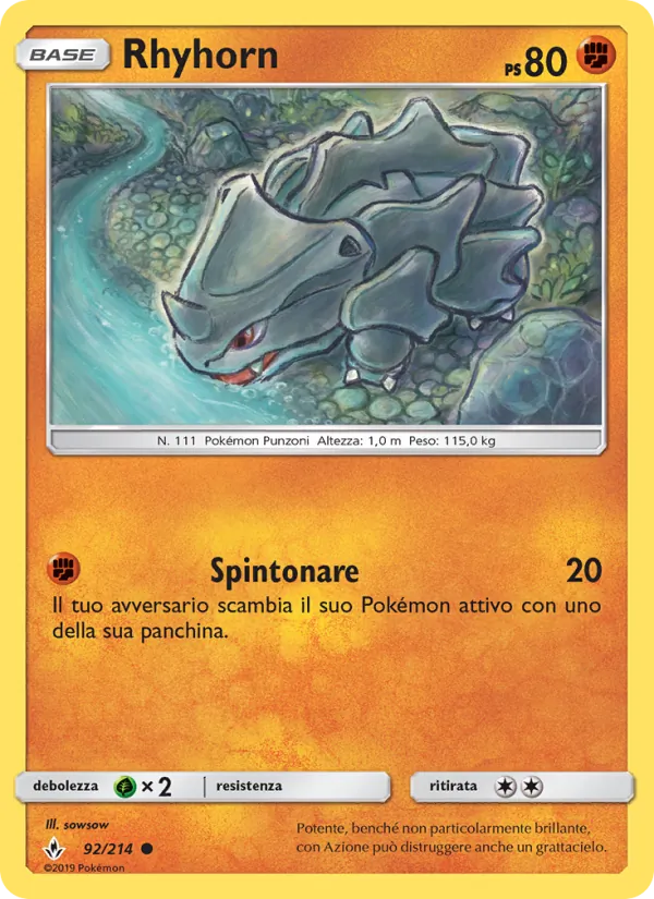 Carta Rhyhorn dell'espansione Legami Inossidabili, numero 92/214