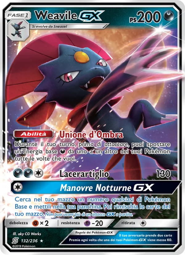 Carta Weavile GX dell'espansione Sintonia Mentale, numero 132/236