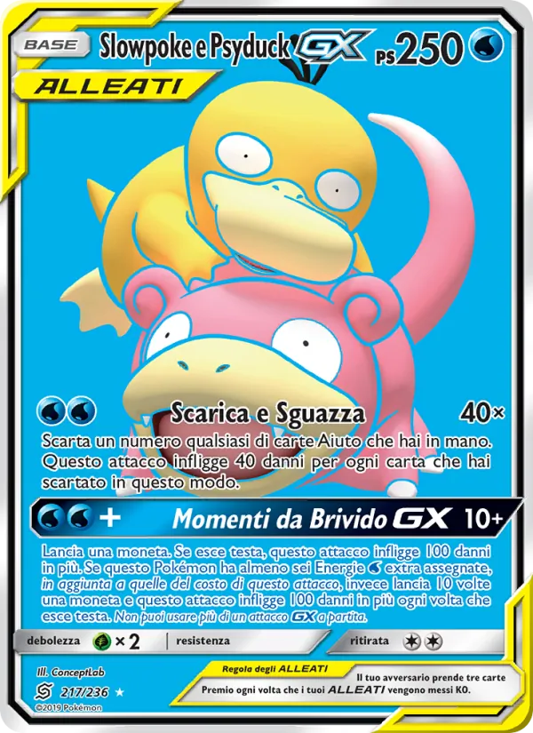 Carta Slowpoke e Psyduck GX dell'espansione Sintonia Mentale, numero 217/236