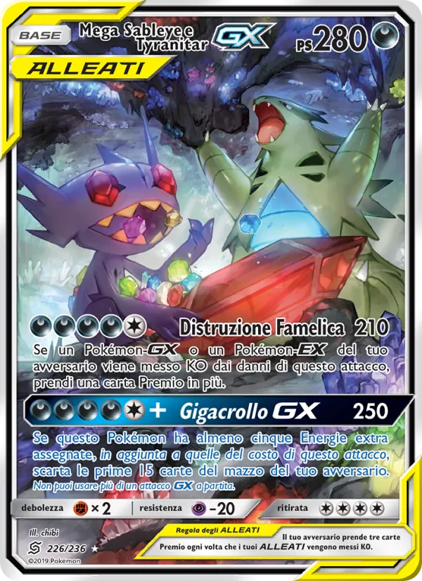 Carta Mega Sableye e Tyranitar GX dell'espansione Sintonia Mentale, numero 226/236