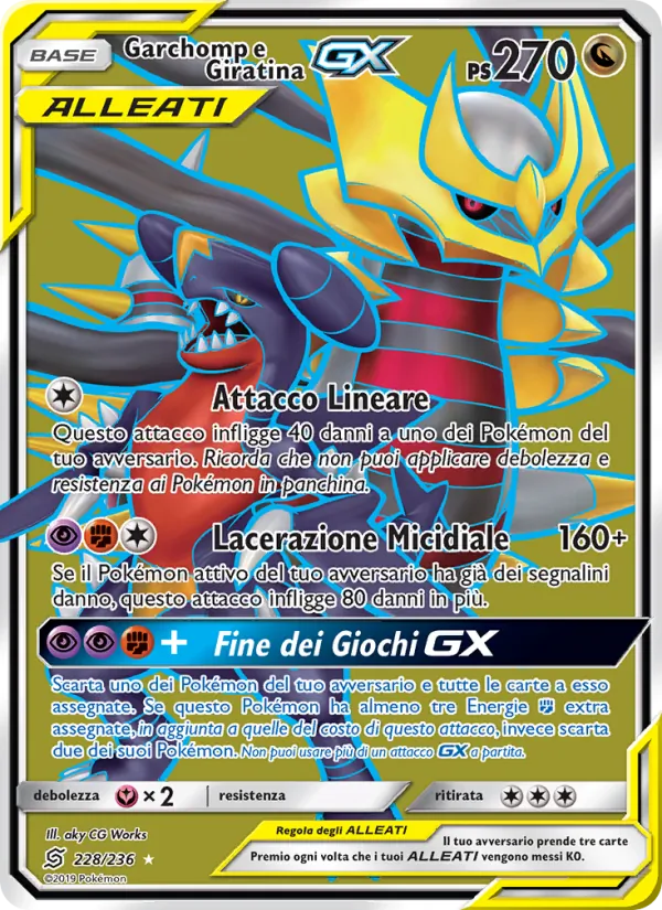 Carta Garchomp e Giratina GX dell'espansione Sintonia Mentale, numero 228/236