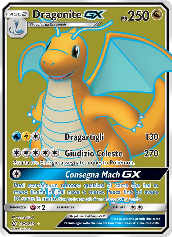 Carta Dragonite GX dell'espansione Sintonia Mentale, numero 229/236